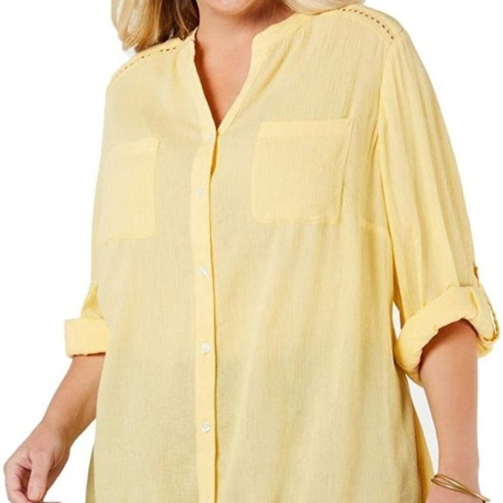 NWT Charter Club Cotton Blend Eyelet Blouse